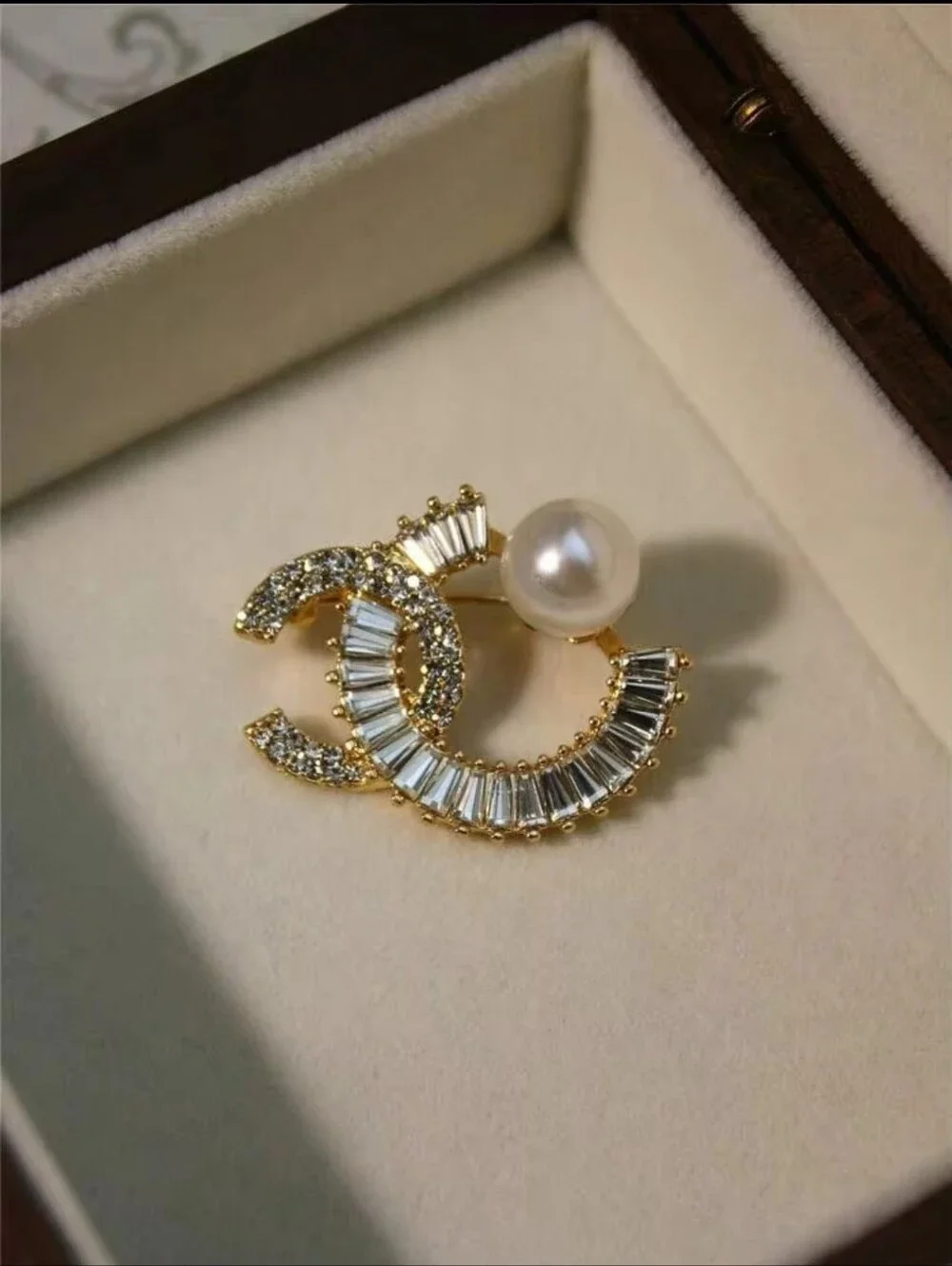 Gold-Tone Pearl & Crystal Interlock Brooch - Women’s Jewelry